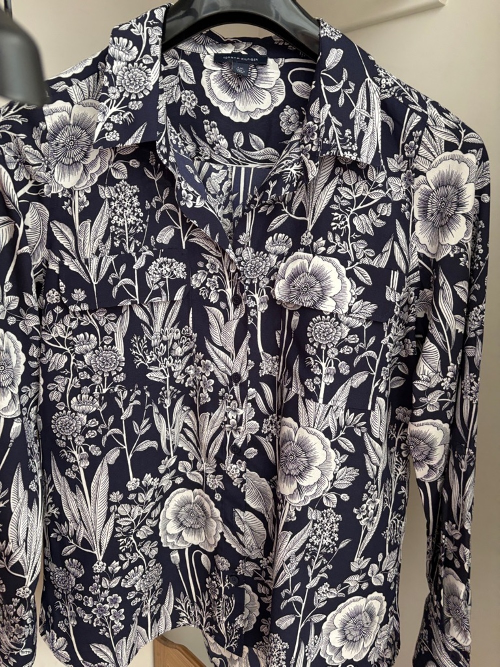 Tommy Hilfiger Navy and White Floral Button-Down Shirt